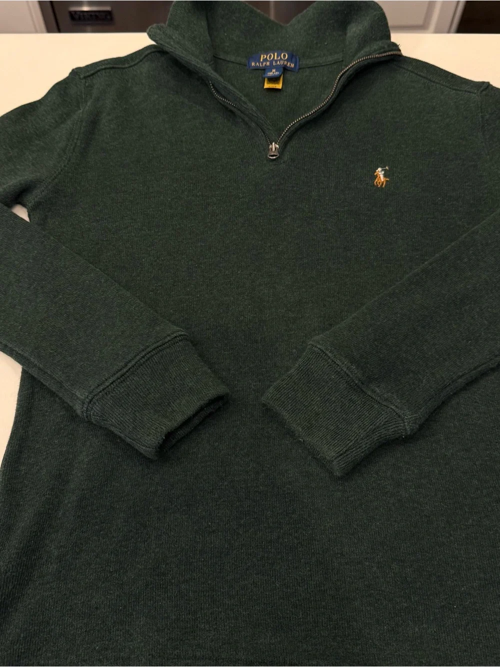 Ralph Lauren Boys 2 PCS Set Tartan Plaid Shirt 1/4 Zip Green Sweater Sz 10-12
